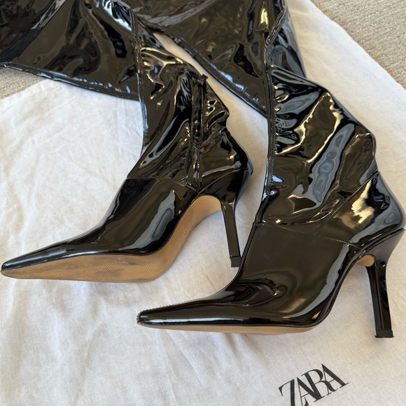 Zara Black Patent Over-the-Knee Stiletto Boots. Retail: $199. US 7.5, EU 38 size - Picture 6 of 16